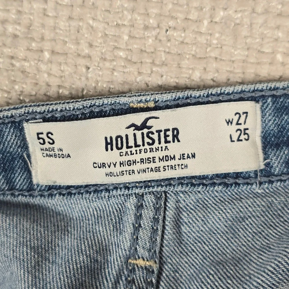 Hollister Curvy High Rise Mom‎ Jeans Womens 5S W27 L25 Medium Wash Raw Hem